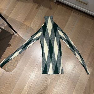 Burberry Argyle Green and Cream Diamond Pattern Turtleneck Sweater